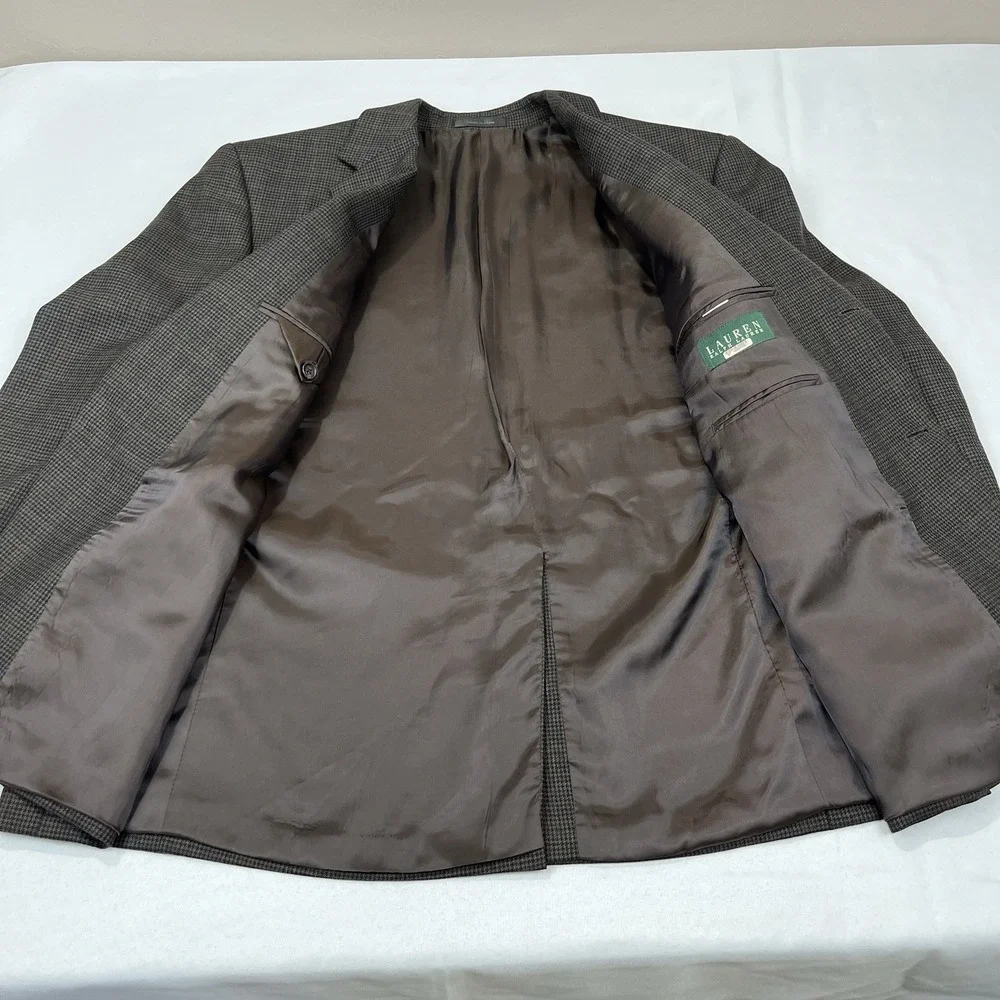 Vintage Polo Ralph Lauren Blazer Mens 44S Brown Houndstooth‎ 100% Wool